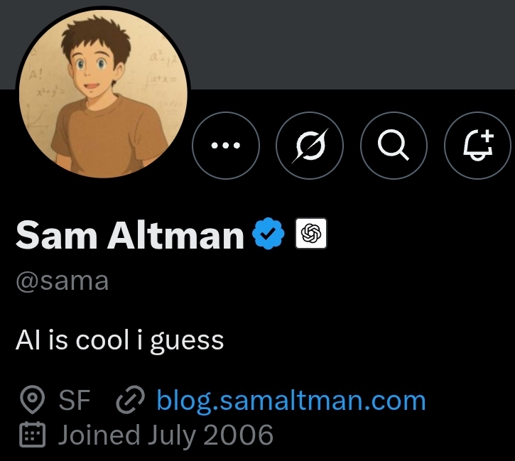 Screenshot of the profile of OpenAI CEO Sam Altman on Twitter